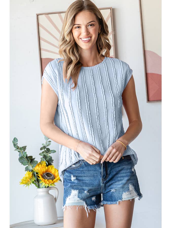 7th Ray - Vendita all'ingrosso Camicetta - Donna - Blusa a maniche corte con texture a righe leggere T594810