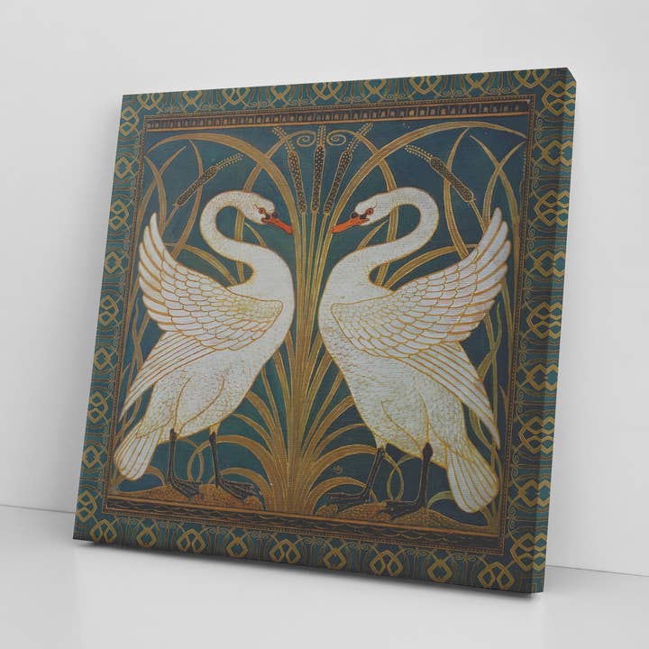 ”Swan, Rush och Iris” av Walter Crane Square Canvas Wrap för wholesale av Bleak Boutique