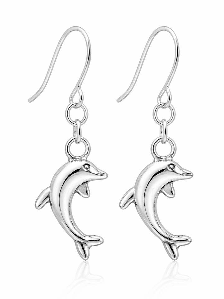Sølv Delfin Dingle Øreringe for engroshandel hos Bad Apple Designs