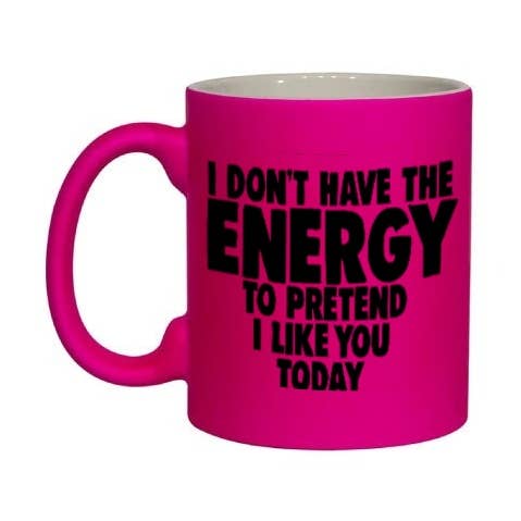 Mug Rude, rose fluo - Pretend I like you - PINKNEONMUG915 pour la vente par Cheeky Chops Cards & Wanky Candles