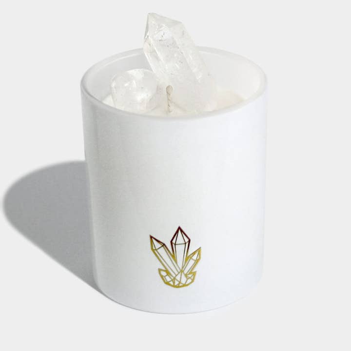 Klar Quartz Deluxe Crystal Candle for engroshandel hos Crystalline Wellness
