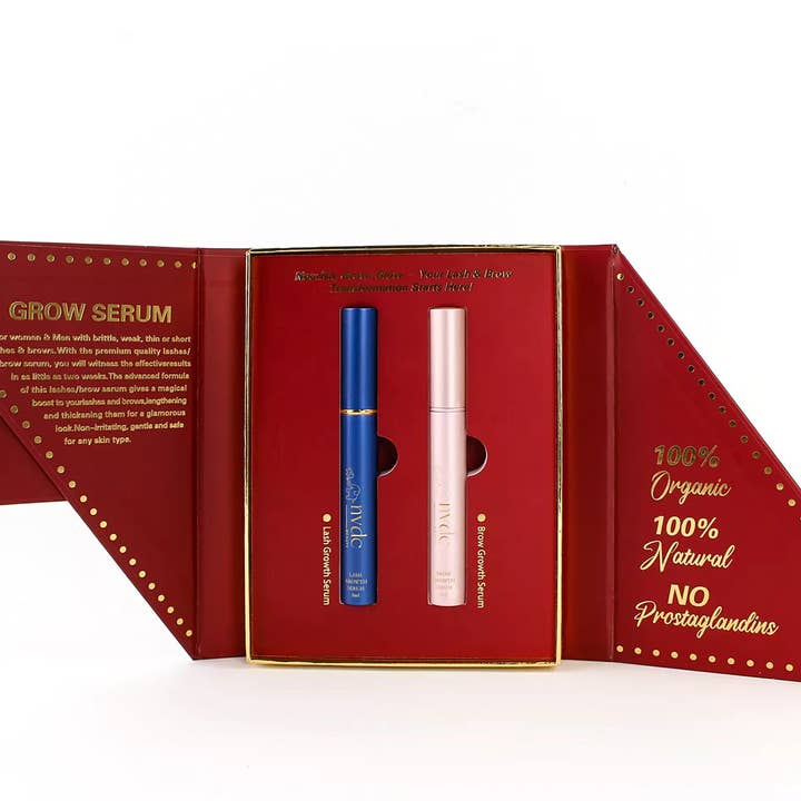 Premium Organic Lash & Brow Natural Growth Serum Set for wholesale by NVDC Beauty