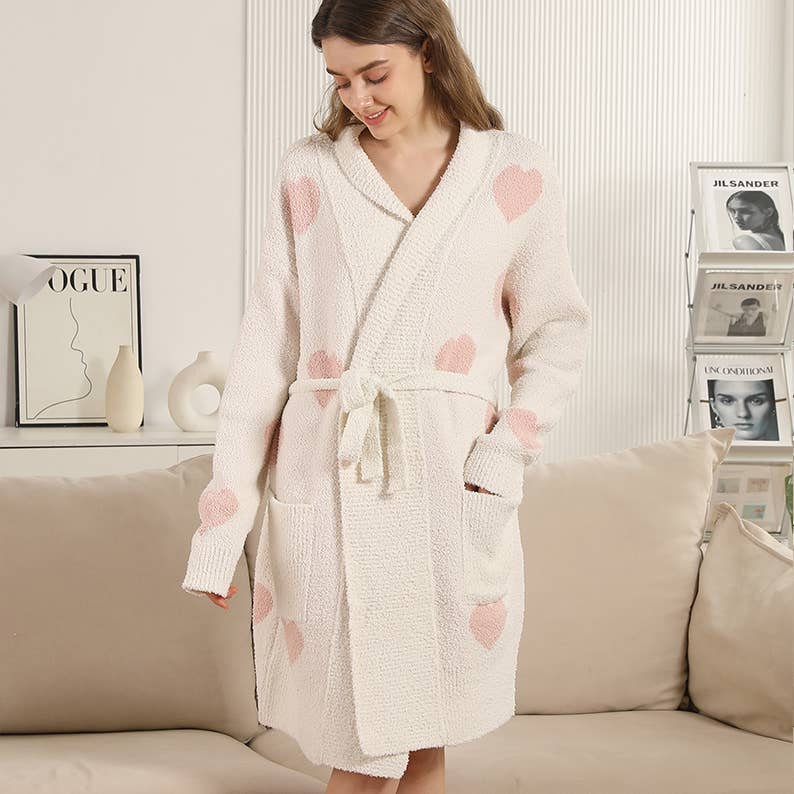 PINK Heart Pattern Soft Robe with Front Pockets  for wholesale on Faire5