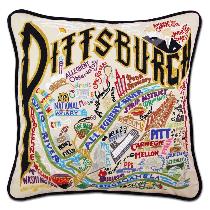 Pittsburgh Hand-Embroidered Pillow for wholesale by catstudio