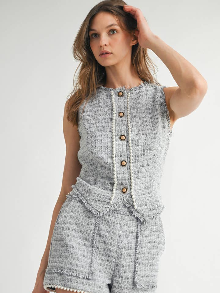 NLST0079 Lavender Tweed 2-Piece Shorts Set for wholesale by Endless Blu