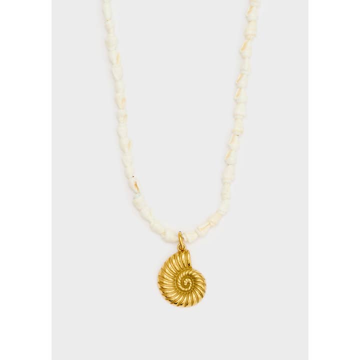 NALI' - Wholesale Pendant/charm necklace - SHELL NECKLACE+CHARM FOSSIL 14K GOLD PLATED - N632