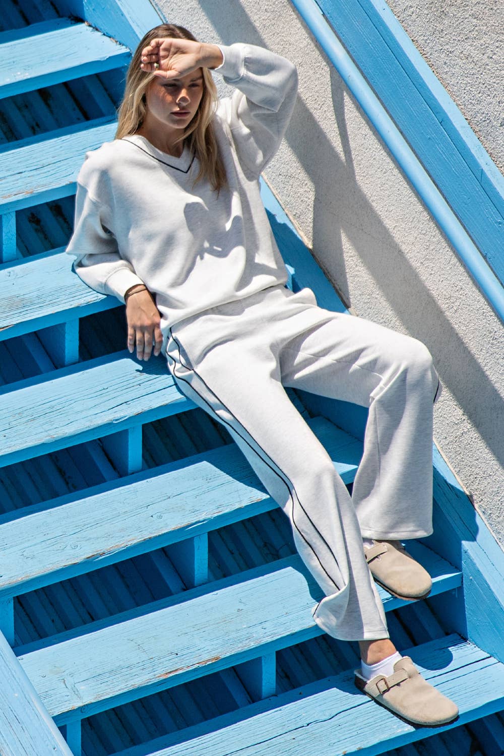 Rae Mode - Wholesale Lounge Top - Women's - MODAL SCUBA V NECK PIPING TOP0