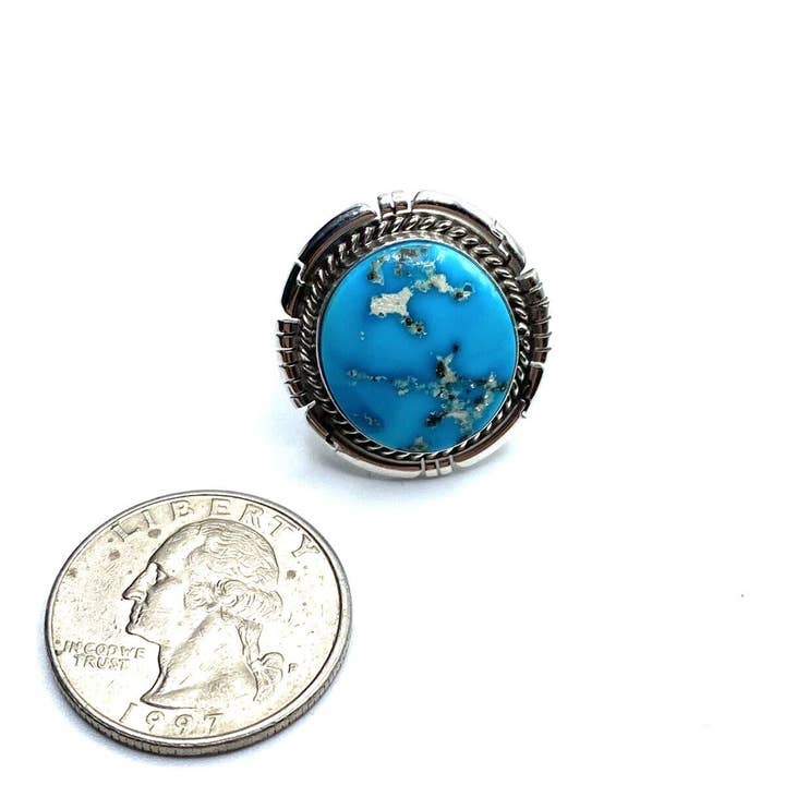 Native City Jewelry - Vendita all'ingrosso Anelli cocktail/statement - Anello in argento nativo americano Navajo fatto a mano con turchese Kingman, misura 7.