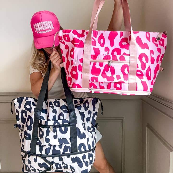 Sunrise Collective - Wholesale Weekender Bag - Women's - Expanding Wet Dry Travel Duffle In Pink or Black Animal Print