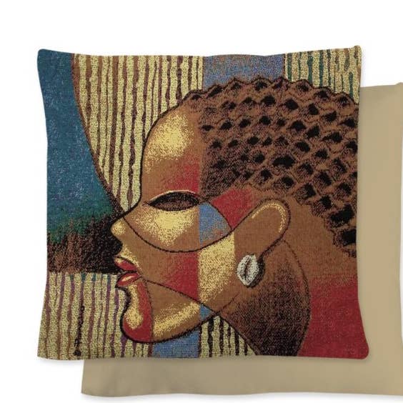 Woven Cushion Cover Composite of a Woman for wholesale by Shades of Color, LLC