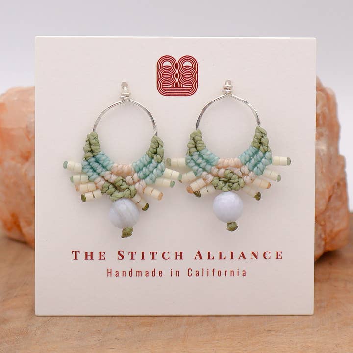 Sun Circle Macrame Earrings Azura / Sterling Silver Handmade for wholesale by The Stitch Alliance
