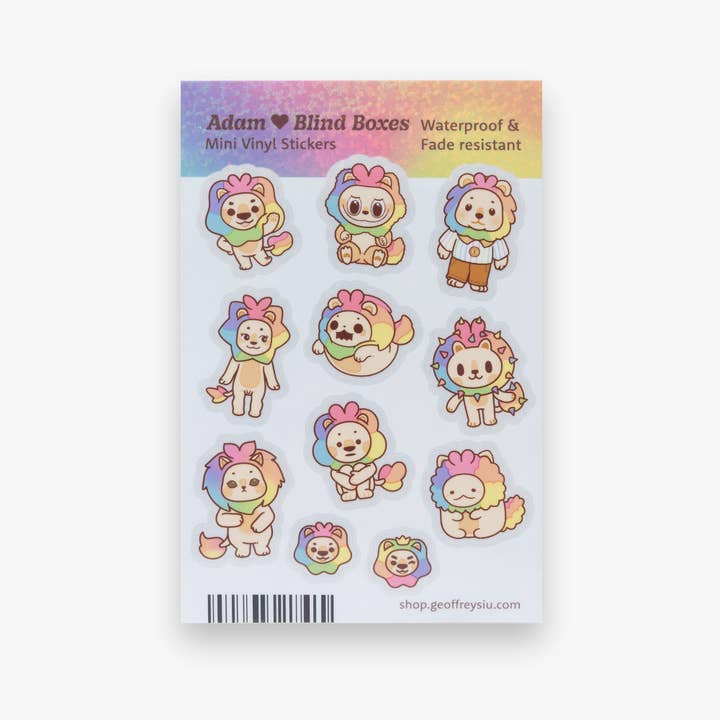 Adam liebt Blindboxen Mini Vinyl Aufkleberbogen für den Großhandel von Geoffrey Siu Art LLC