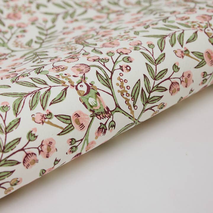 Block Printed Wrapping Paper Sheets - BP Song Birds Blush for wholesale by Paper Mirchi
