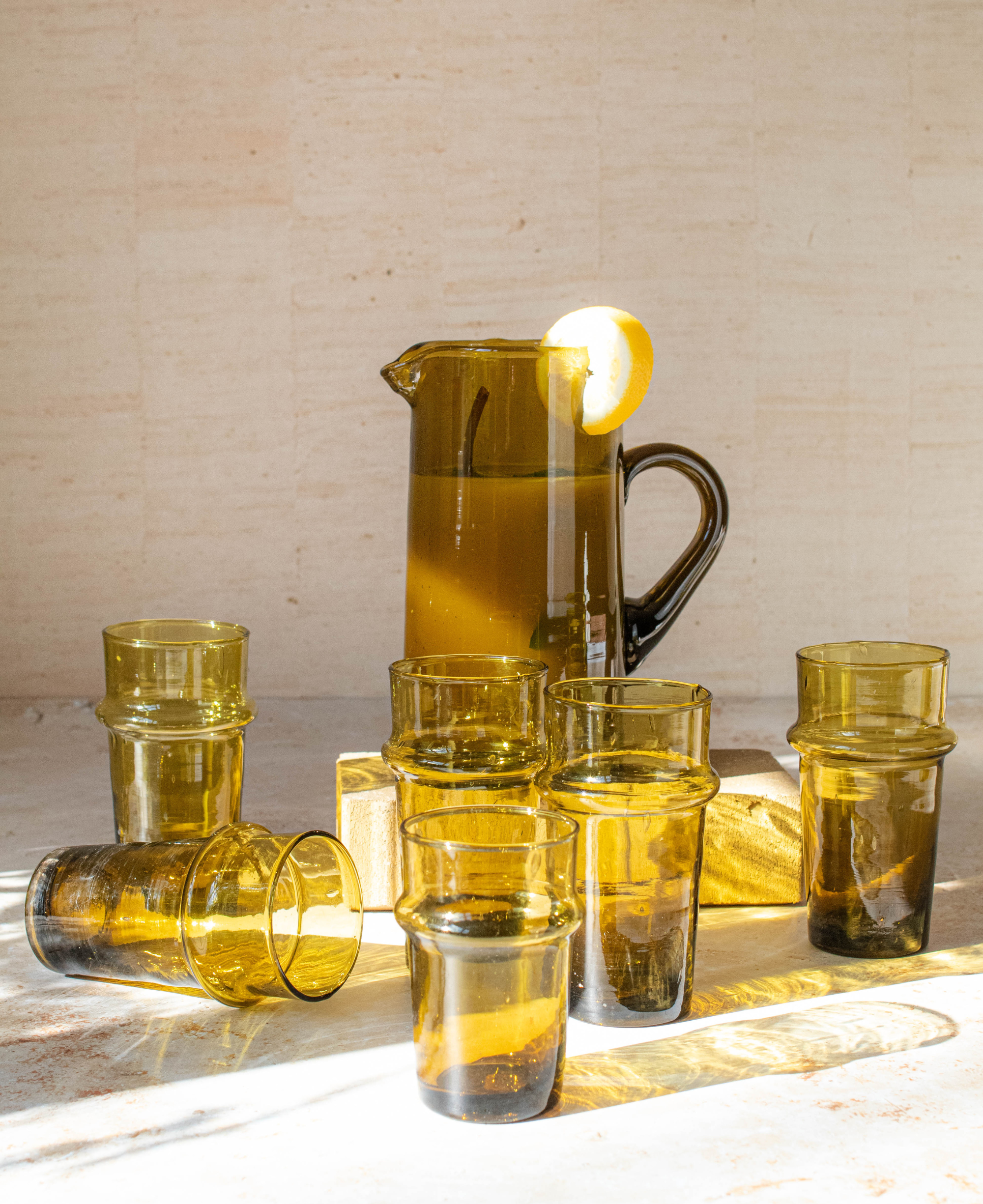 Maison Berber – Großhandel Trinkglas/Tasse – Marokkanische Beldi-Gläser - Bernsteinfarben, 6er-Set6