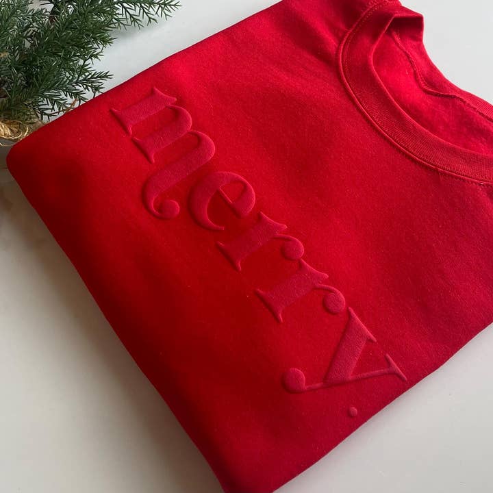 Up2ournecksinfabric - Wholesale Sweatshirt - Women's - Retro Embossed Merry Sweatshirt - Womens Holiday Sweatshirt6