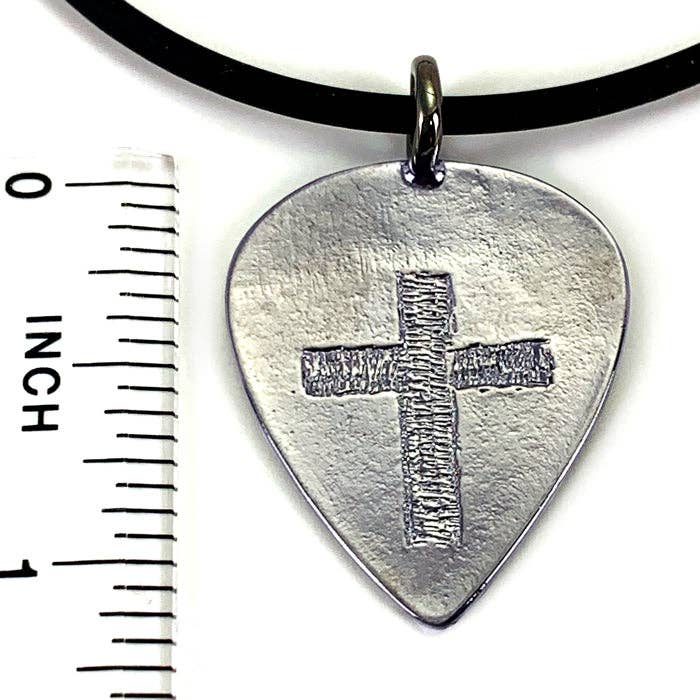 Forgiven Jewelry – wholesale Pendant/charm necklace – Cross Gunmetal Guitar Pick Necklace2