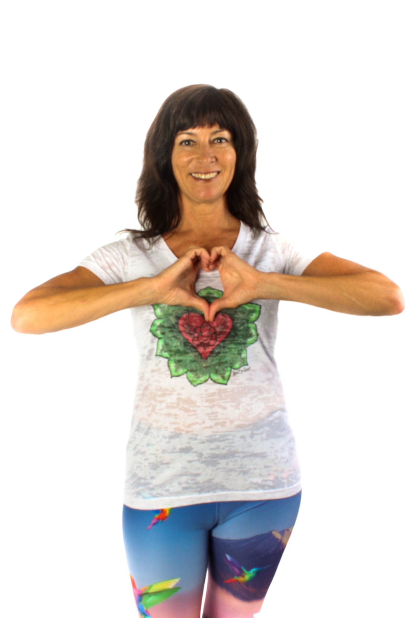 Third Eye Threads - Vente T-shirt sérigraphié – femme - Chakra du cœur sur le devant avec dos plein Chakra sur le col bateau Burnout Crew4