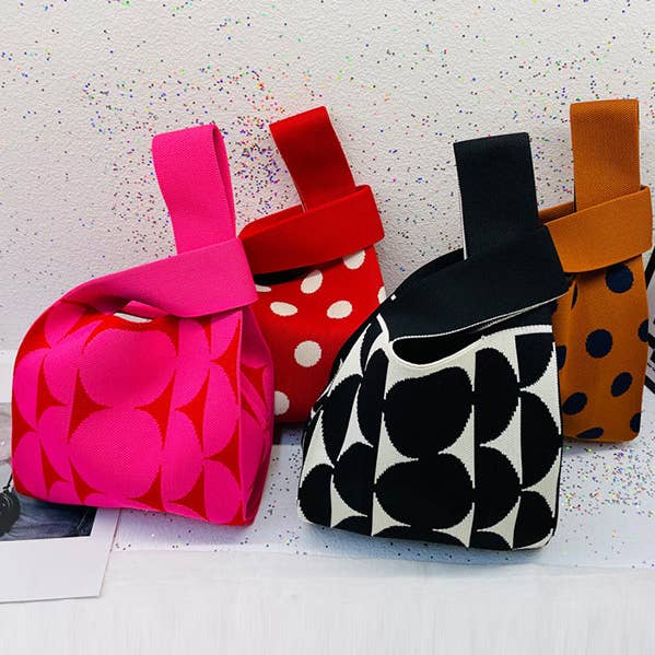 FurDecoration - Wholesale Tote Bag - Women's - Contrast Color Polka-Dot Bags Accessories Woven Handbag7