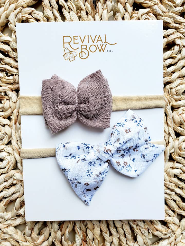Neutral Floral Bow Set: Headband for wholesale by Revival Bow Co.