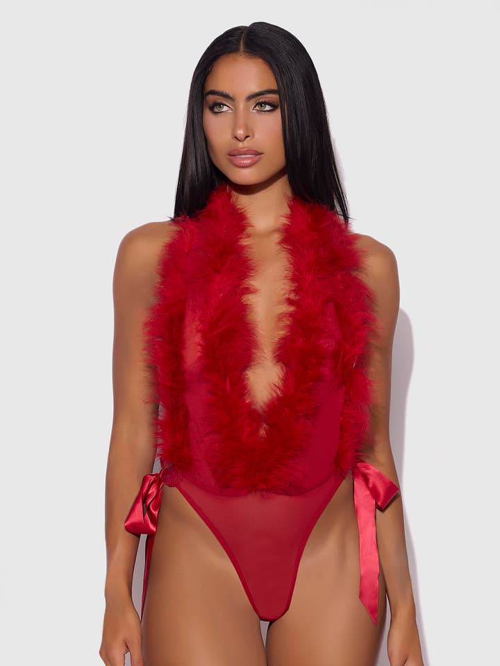 Body Marilyn con Plumas Marabú y Malla, Escote Profundo para venta al por mayor de House of Desire