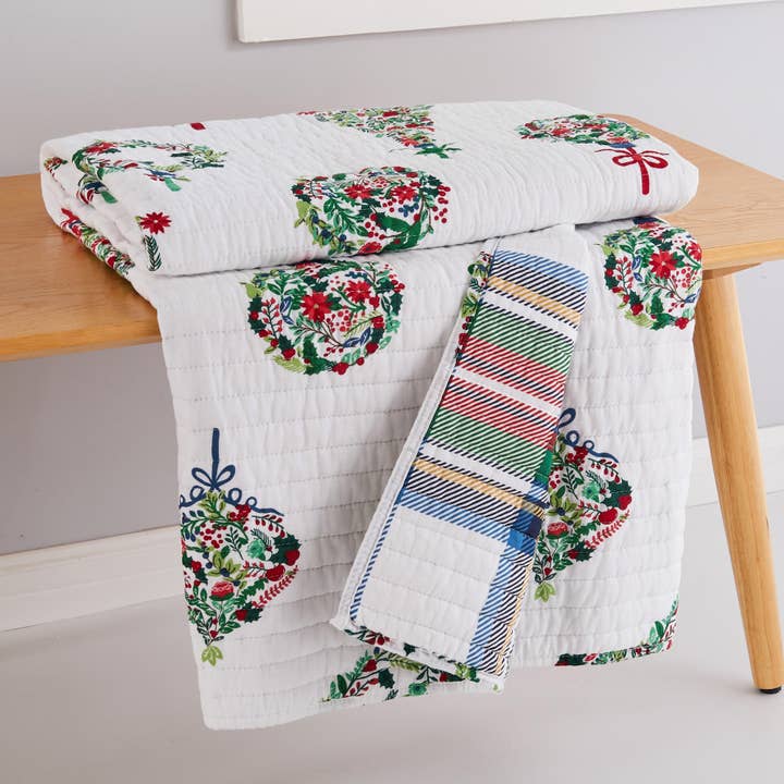Levtex Home - Wholesale Throw Blanket - Festive Baubles Reversible Quilted Throw Blanket