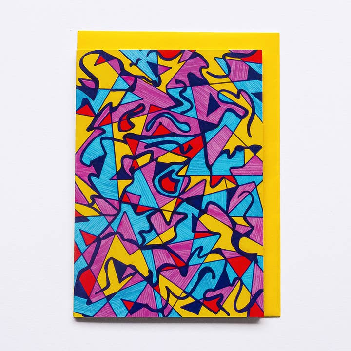 Triangles Pop-Art Pink Blue Yellow | Art Card for wholesale by Lilian G Limited