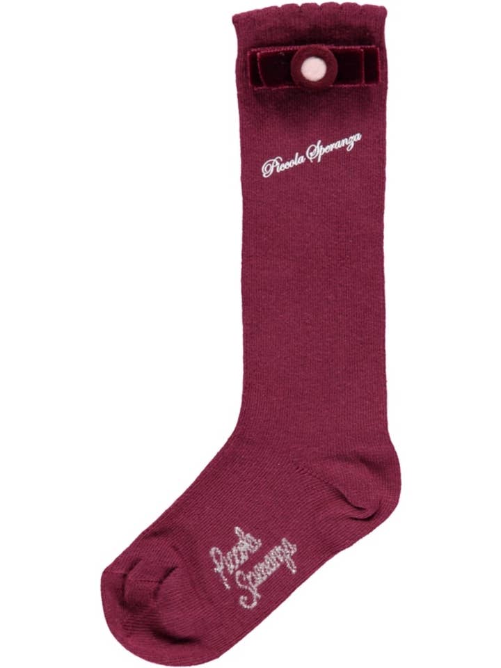 Bordeaux-Socken mit Samtschleife für den Großhandel von Piccola Speranza