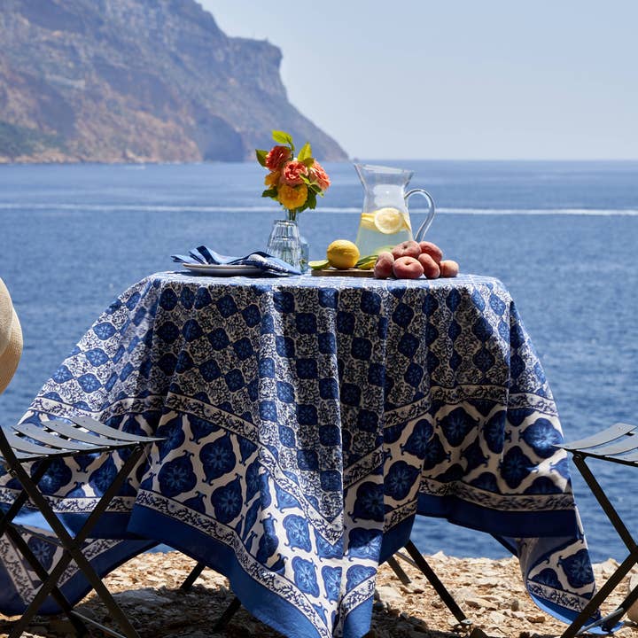 Caravan Home - Wholesale Tablecloth - Azulejo Blue Tablecloth5