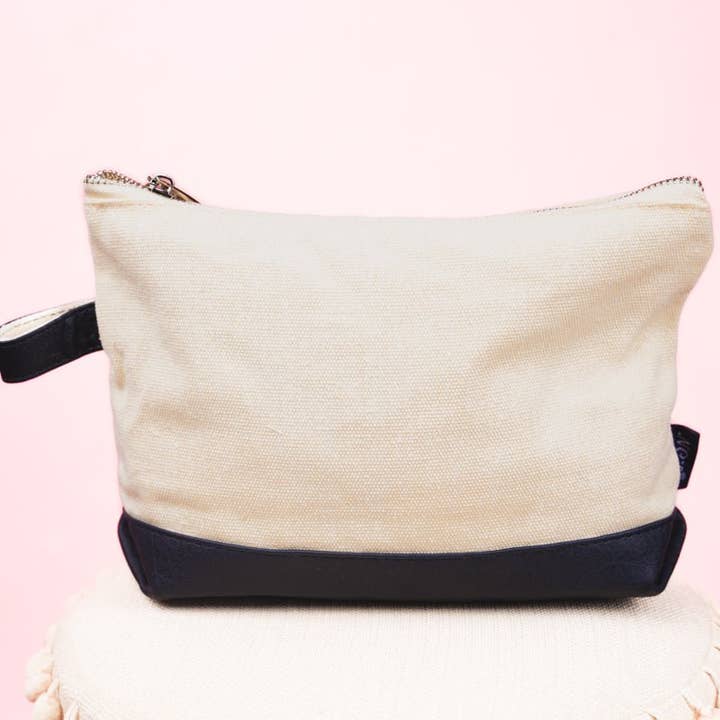 Wholesale Accessory Market - Wholesale Makeup/Cosmetic Bag - NGIL Canvas Cosmetic Bag with Navy Faux Leather Trim