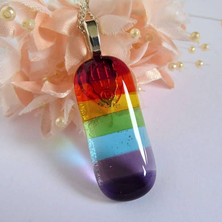 Fused glass rainbow pendant for wholesale by Eva Glass Design