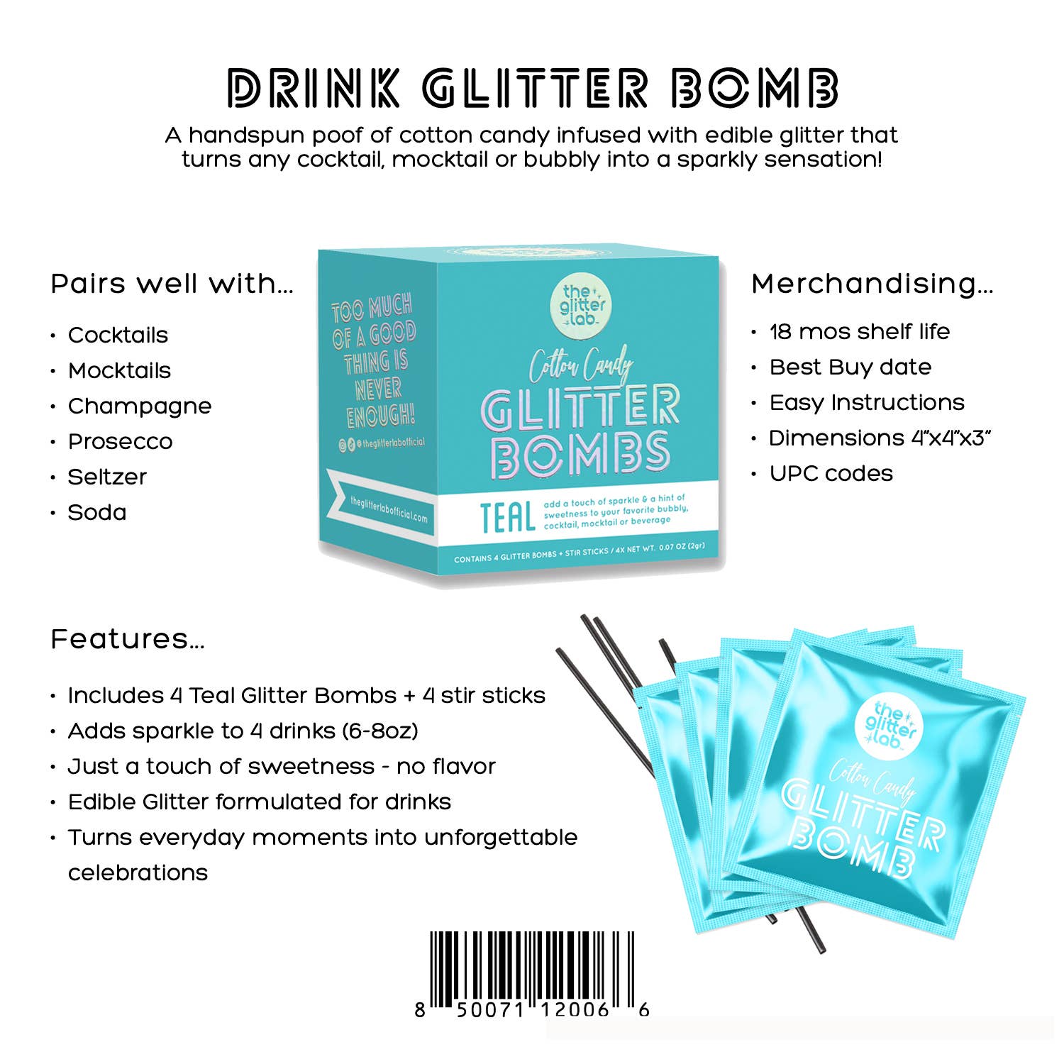 The Glitter Lab - Wholesale Elixir - Teal Drink Glitter Bombs for Cocktails, Mocktails & Bubbly3