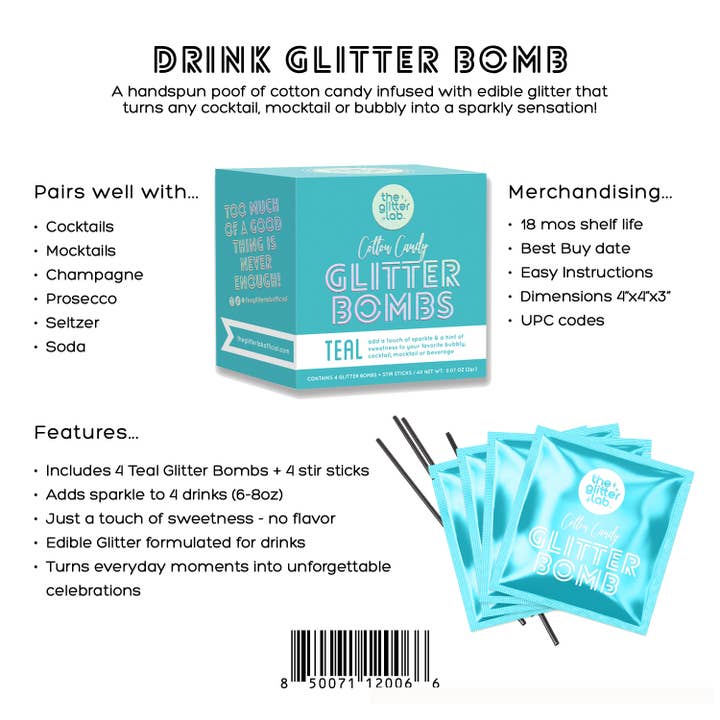 The Glitter Lab - Wholesale Elixir - Teal Drink Glitter Bombs for Cocktails, Mocktails & Bubbly3