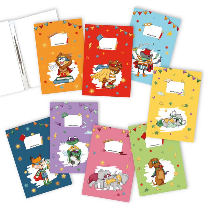 8 cardboard folders A4 superhero animals - set 6 for wholesale by Papierdrachen