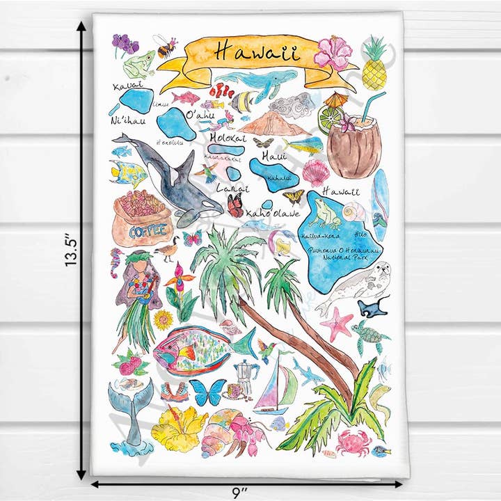 Avery's Home - Wholesale Tea Towel - Hawaii State Beach Souvenir Map Tea Towel1