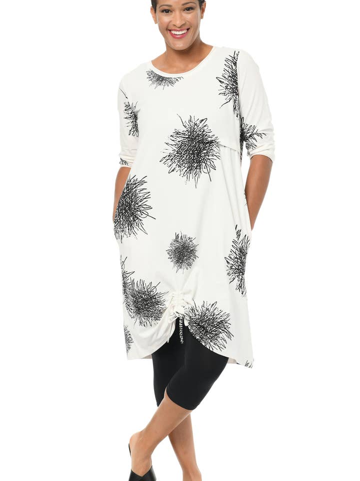 SDM322 Miley Dress in Ivory/Black Scribble for wholesale by Tulip Clothing