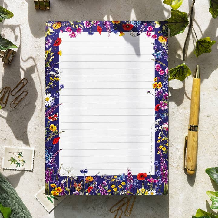 Wildflower border A5 printed lined notepad for wholesale by Paper Willow