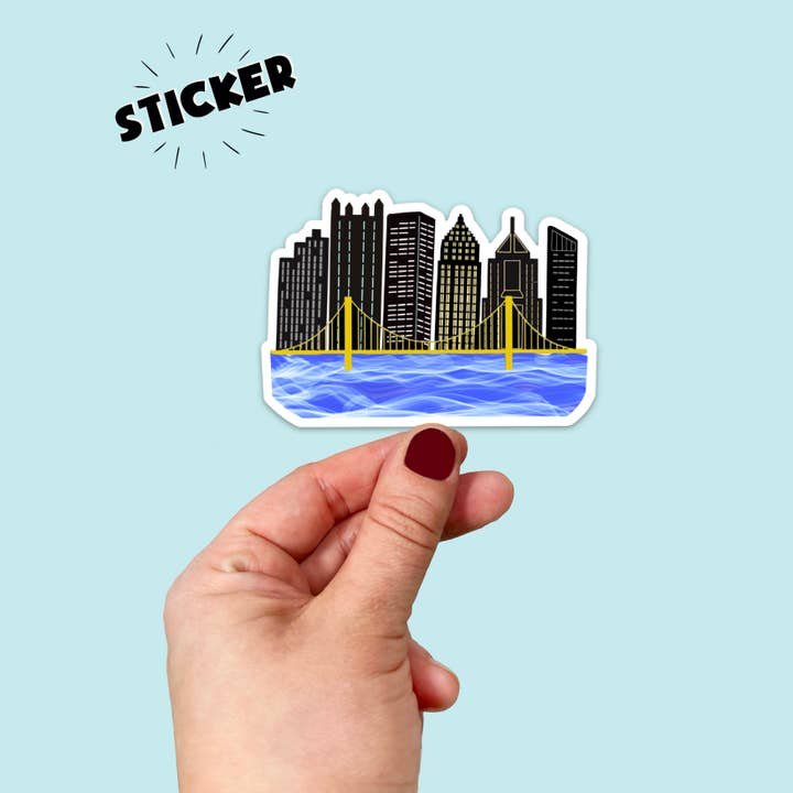 Waterproof Vinyl Pittsburgh Skyline Water & Bridges Sticker for wholesale by Songbird Artistry
