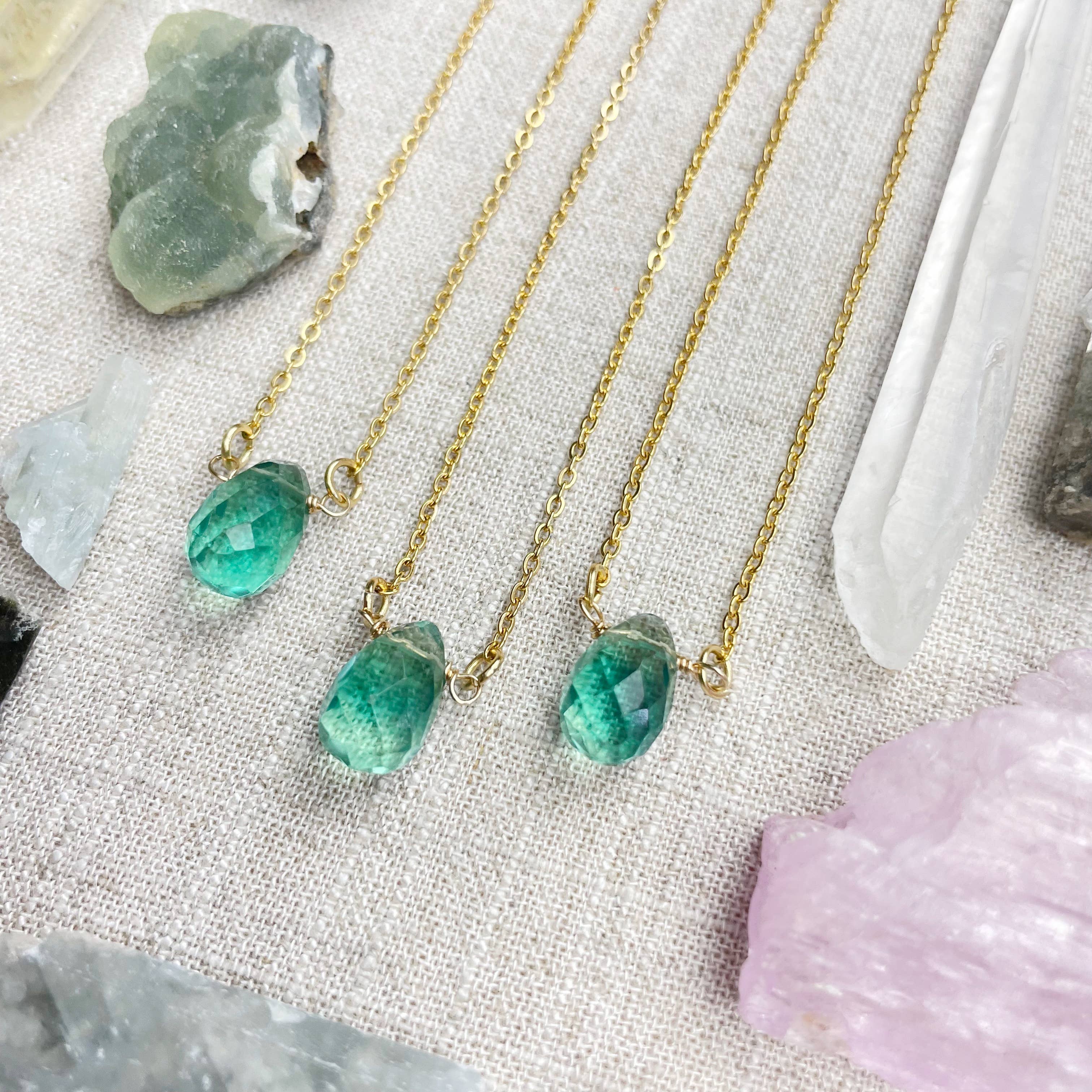 Ewelina Pas Jewelry - Wholesale Pendant/Charm Necklace - Green Fluorite Faceted Briolle Drop Delicate Necklace4