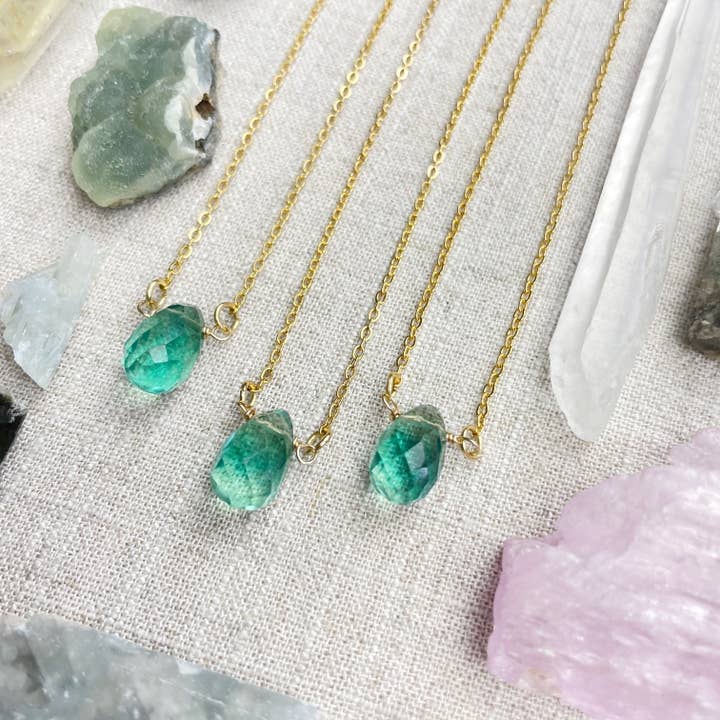 Ewelina Pas Jewelry - Wholesale Pendant/Charm Necklace - Green Fluorite Faceted Briolle Drop Delicate Necklace4