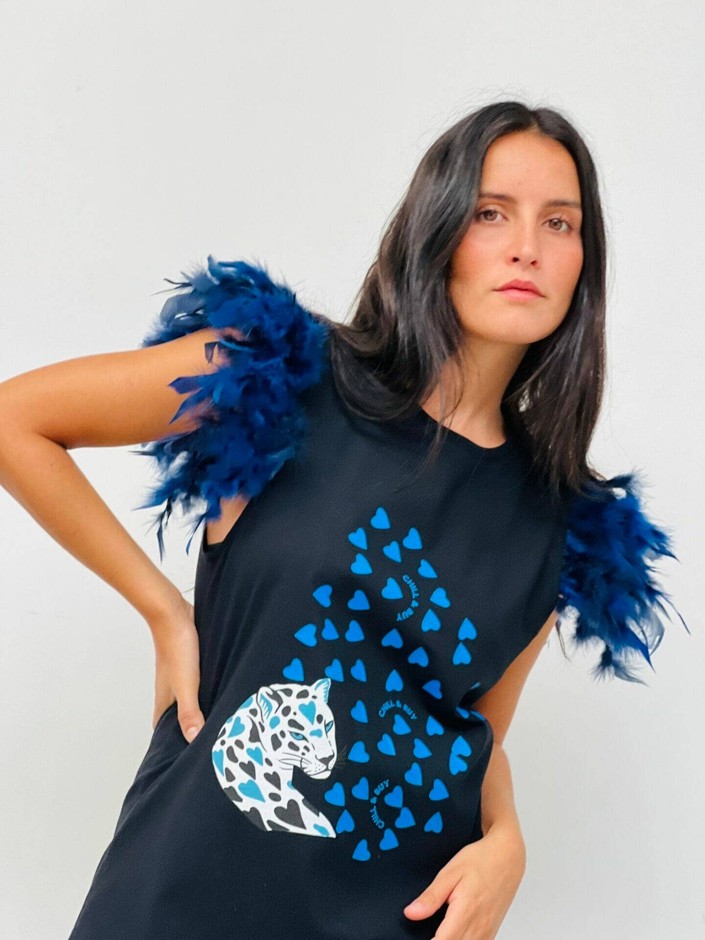 Black Tiger Hearts Feathers T-shirt for wholesale on Faire1