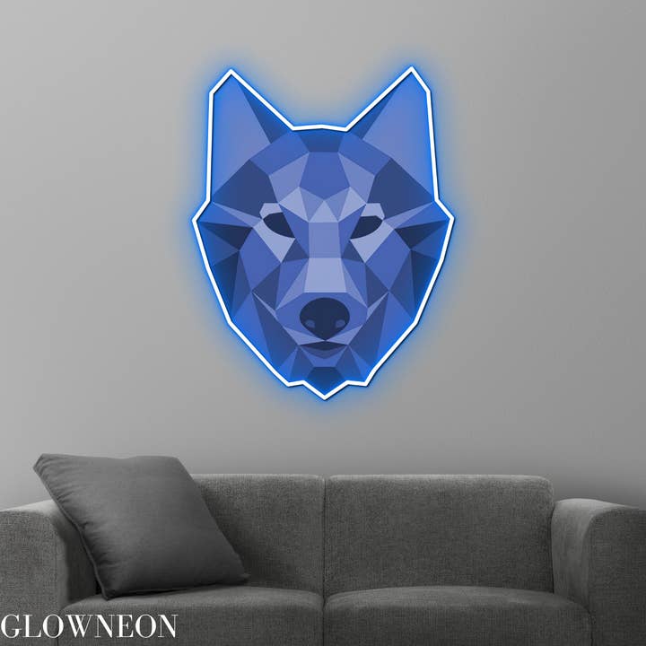 Blue Wolf Geometrisk Led Akryltryck För Sovrumsdekoration för wholesale av Glow Neon