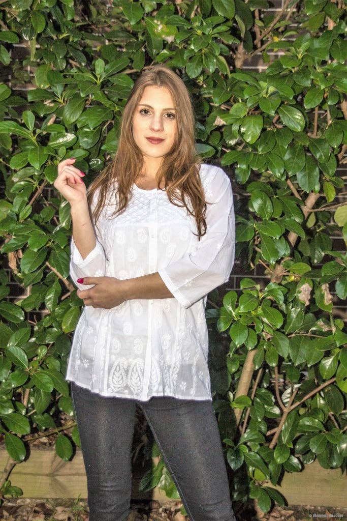 EeshaBoutique Australia - Wholesale Blouse – Women’s - Ivy - White embroidered tunic top3