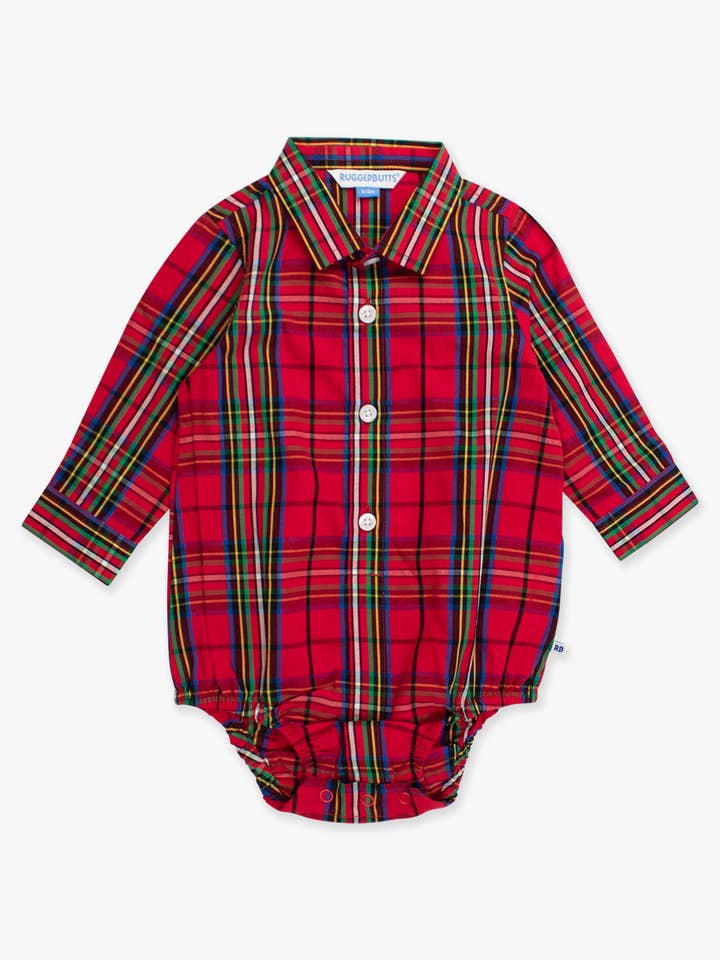 Baby Boys Red Nicholas Plaid Long Sleeve Button Down Bodysuit
 for wholesale on Faire5