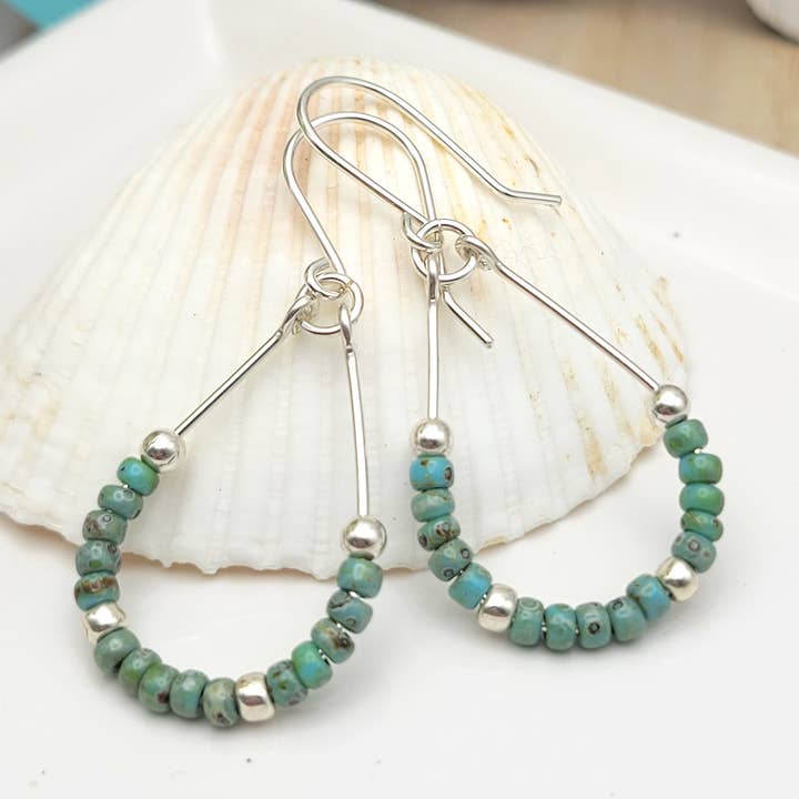 Sterling Silver Hoops with Turquoise Beads for wholesale by Bijou by SAM