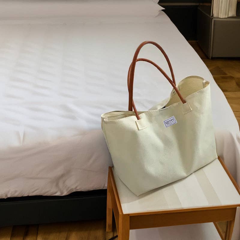 Green Walnut - Wholesale Tote Bag - Women's - Cotton Canvas Tote Bag With PU Leather Handles3