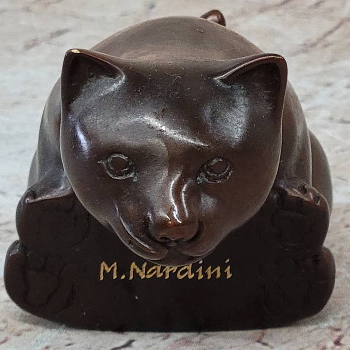 Bronzhaus - Vendita all'ingrosso Scultura - Statuetta in bronzo con gatto e gattino seduto sul bordo, da collezione, 7,6 x 15,2 cm3