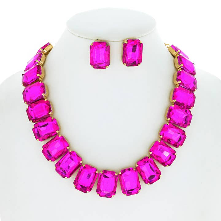 SP Sophia Collection - Wholesale Jewelry Set - Crystal Octagon Cut Collar Necklace Set7