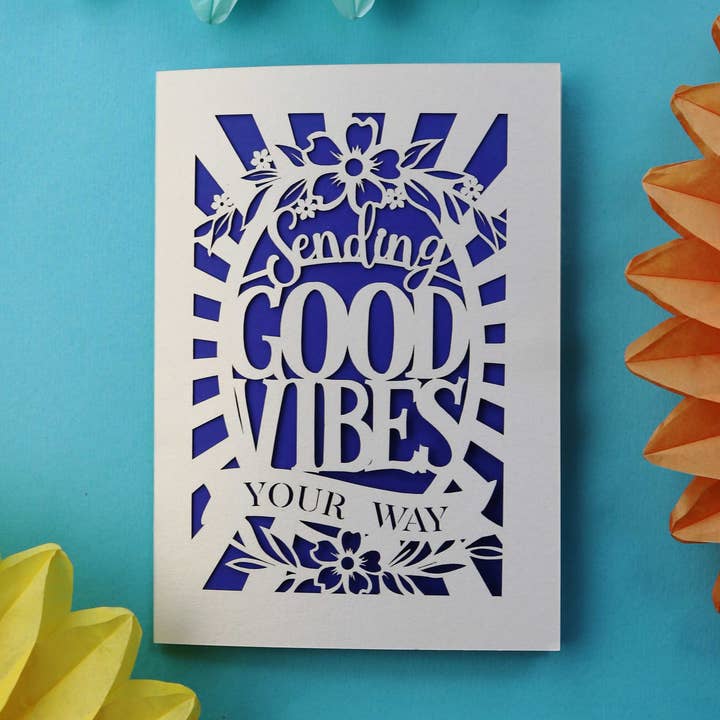Tarjeta A6 cortada con láser Sending Good Vibes Your Way para venta al por mayor de pogofandango