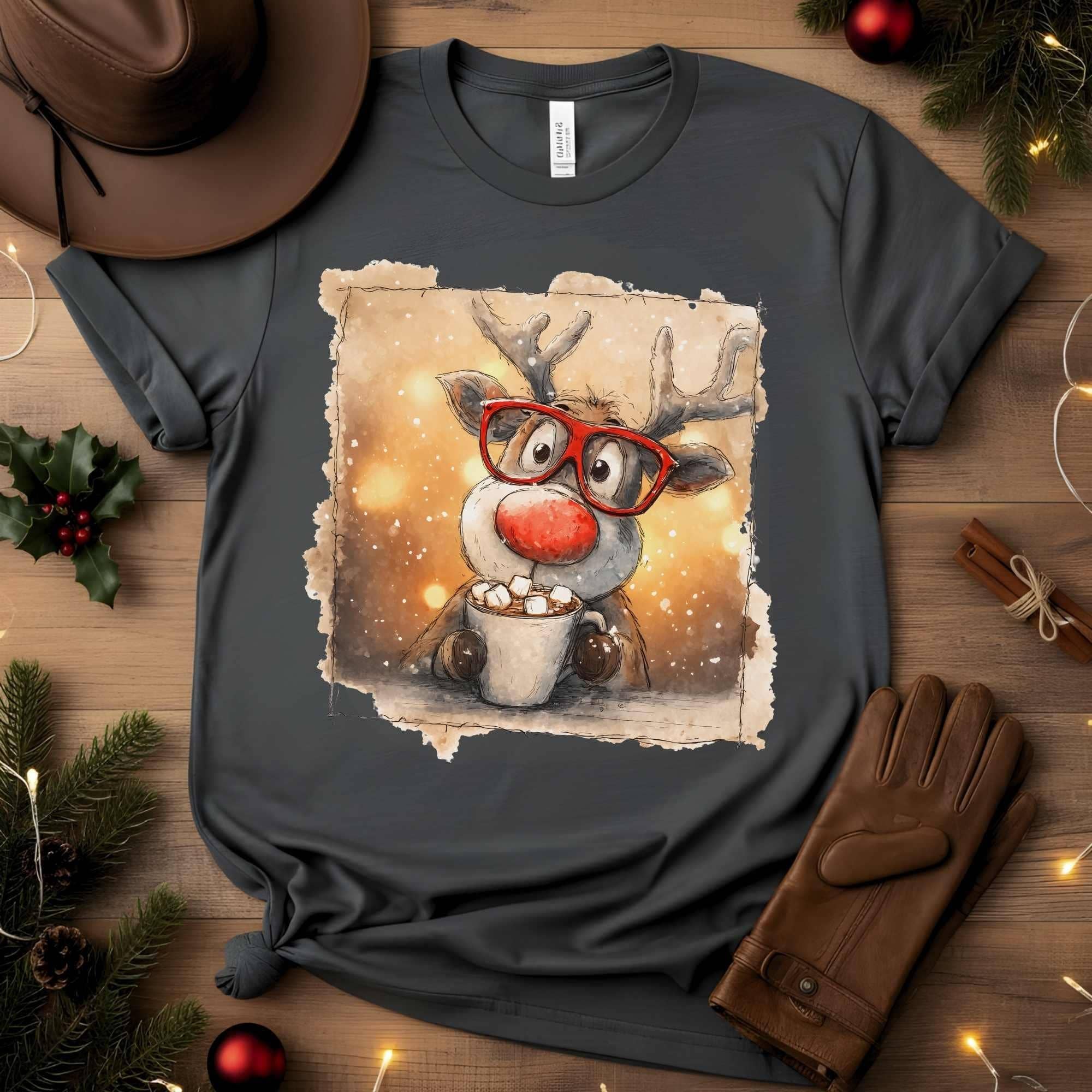 DLT Ecommerce - Vendita all'ingrosso Maglietta stampata - Donna - Maglietta con Renna Carina e Cioccolata Calda, Maglione Natalizio Accogliente1