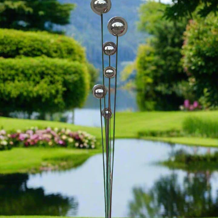 Marissa's Gifts - Vendita all'ingrosso Paletti da giardino/prato - Palline in acciaio inossidabile fatte a mano decorazione da giardino con palo arrugginito 180 cm3